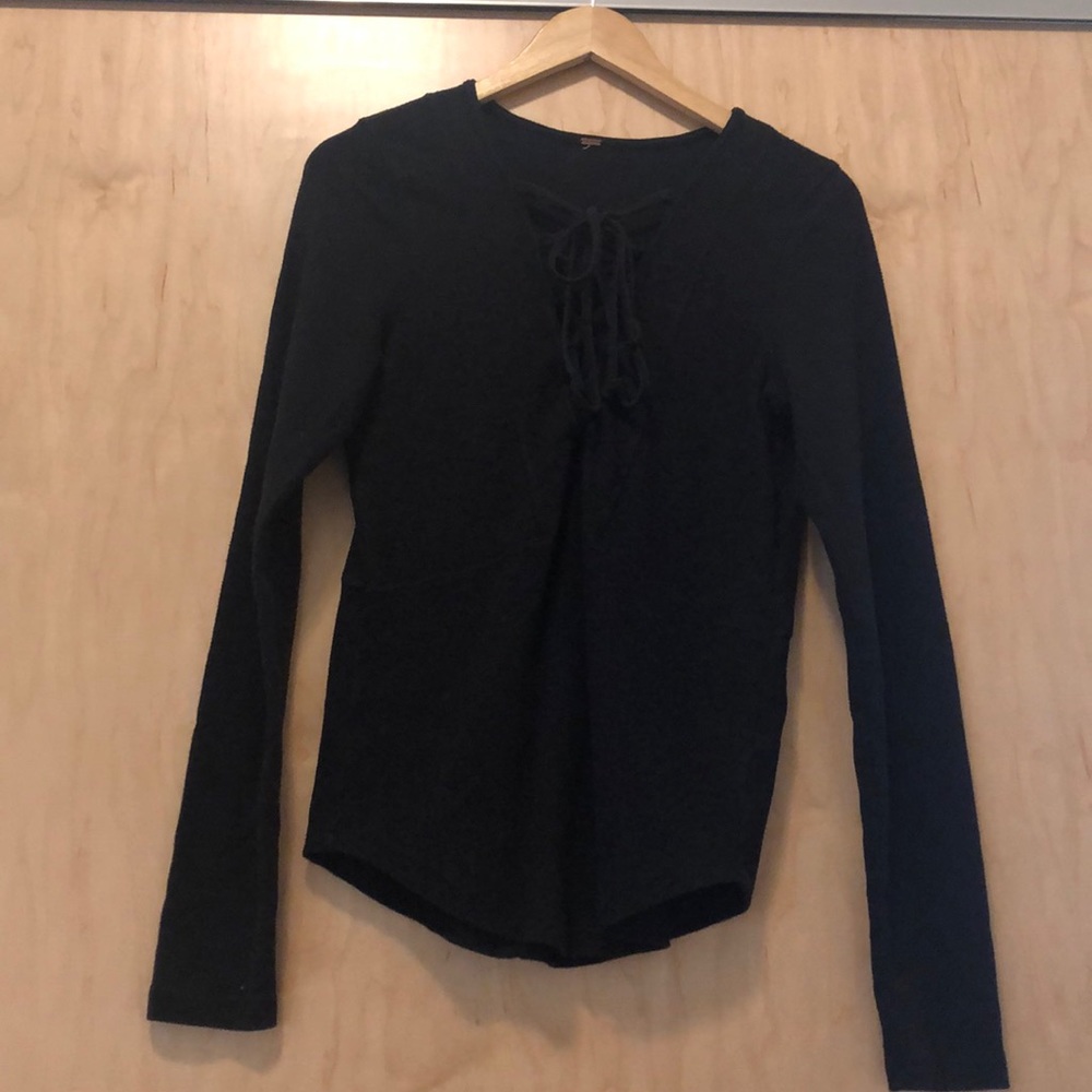 Free People Black Knit LS Tie Up